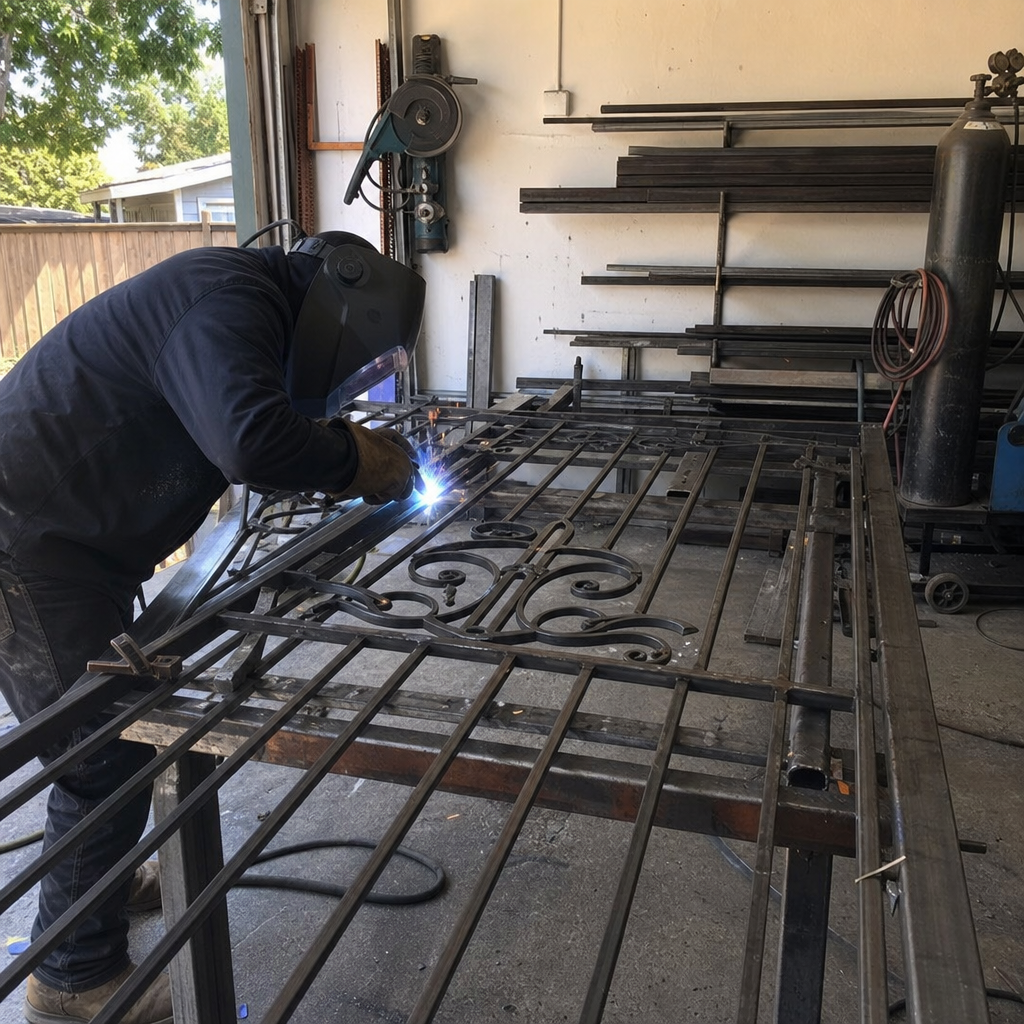 Welder working on metal gate parts and welding in Carmichael, CA