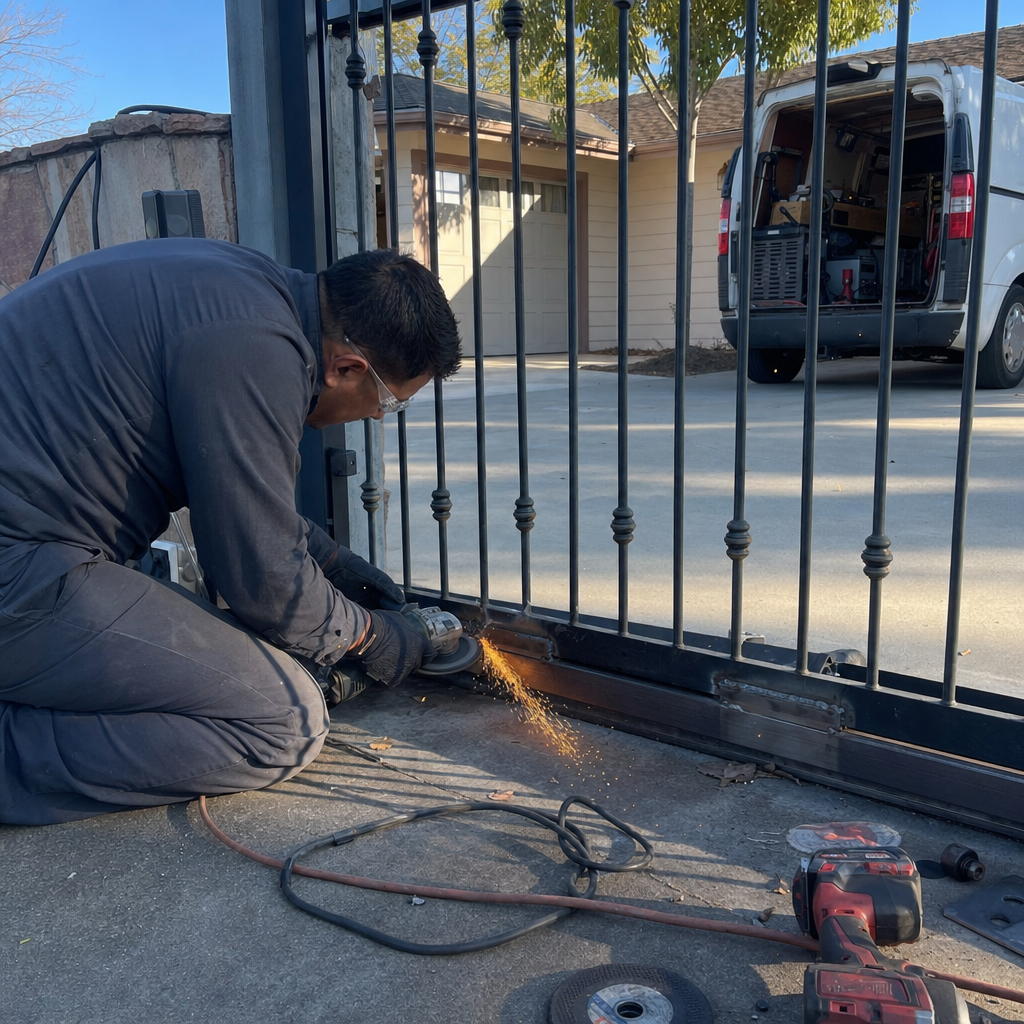 Gate repair professional grinding metal gate in Ancho Cordova, CA